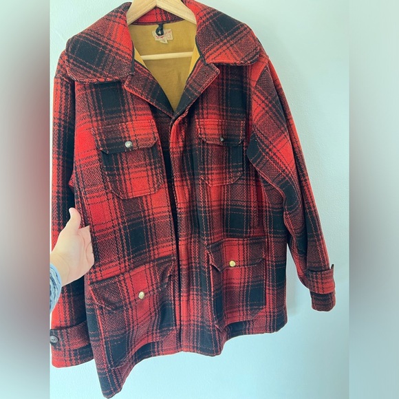 Sportwear Vintage 1940s Red Plaid Wool Button Front Hunting Jacket Size 44 - Picture 2 of 15